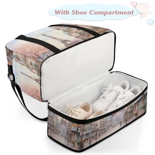 Travel Duffel Bags Eiffel Tower Foldable Weekender Bags for Women with Shoes Compartment Waterproof & Tear Resistant Carry on Overnight Luggage Duffel Bag Shoulder Sports Tote Bag4