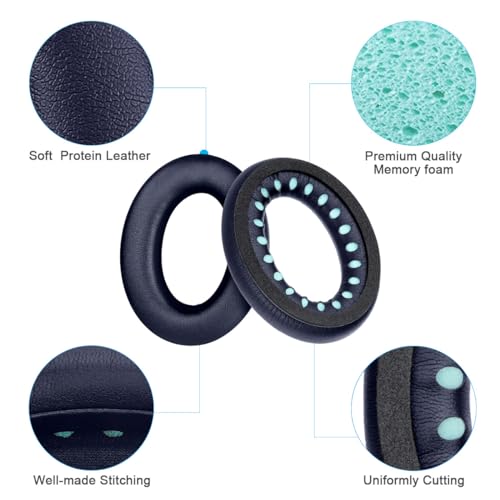 Image of ELZO Replacement Ear Pads for Bose QuietComfort 45 (QC45) /QC SE Headphones, Premium Softer Leather, High-Density Noise Cancelling Foam, Added Thickness, Blue