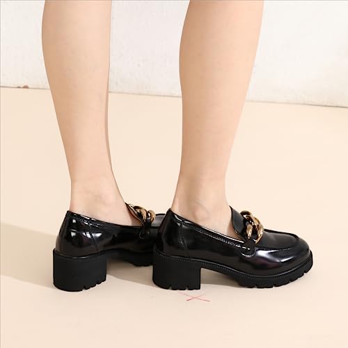Image of Chunky Loafers Women Platform Loafers for Women Comfort Slip-on Loafers with Chain Faux Leather