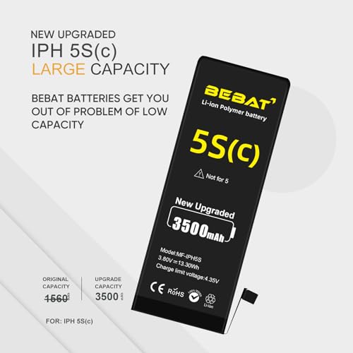 Image of Replacement for iPhone 5S /5C Battery, 3500mAh High Capacity Li-ion Polymer Replacement Battery for iPhone 5S /5C A1453 A1457 A1518 A1528 A1530 A1533 with Complete Professional Repair Tool