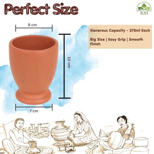 Image of KSI Earthen Clay Water Glass Set of 2 | 250 ml Small Mitti Drinking Glasses for Water Lassi Milk Coffee | Traditional Terracotta Drinkware | Reusable Kitchen Table Glass