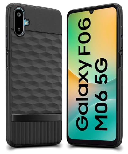 Image of WOW IMAGINE Back Cover for Samsung Galaxy M06 5G | Galaxy F06 5G with Hexa Cube Design | Ultra Slim Soft Rubberised Case | Inner Velvet Fabric | Matte Silicone Mobile Case | Camera Protection - Black