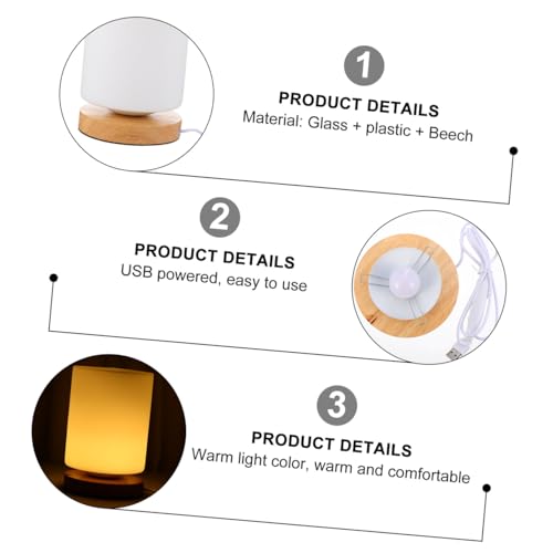 Lámpara de mesita de noche LED con base de madera cálida miniatura 3
