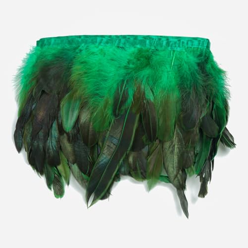 Shekyeon 2yards Rooster Feather Fringe Trim for Costume Decoration (Green)