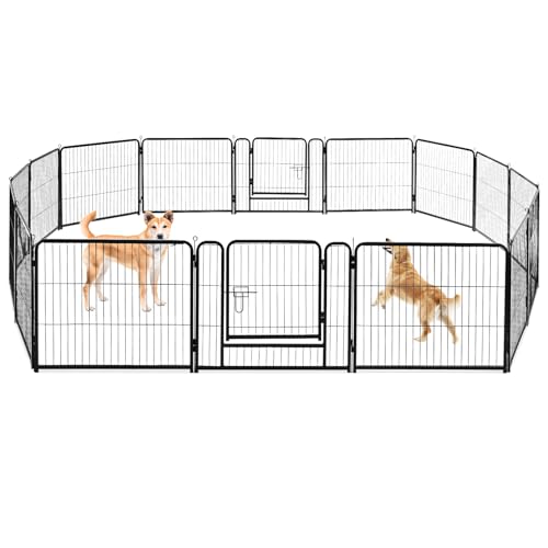 Image of NEWBULIG Dog Playpen Indoor 16 Panels 24 Inch, Metal Outdoor Dog Fence Pen | Heavy Duty Metal Exercise Pen, Foldable Portable, RV Camping, Yard Garden, Small Dogs Pet Pen