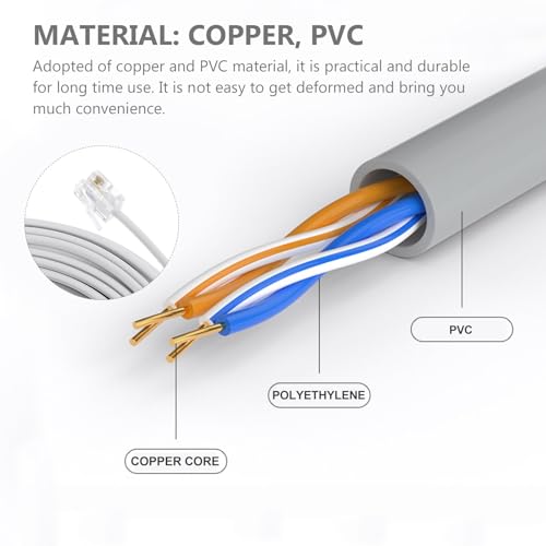 Cable de extensión para teléfono LALAFINA de 20 metros con conectores RJ11 6P4C para módem de oficina 5