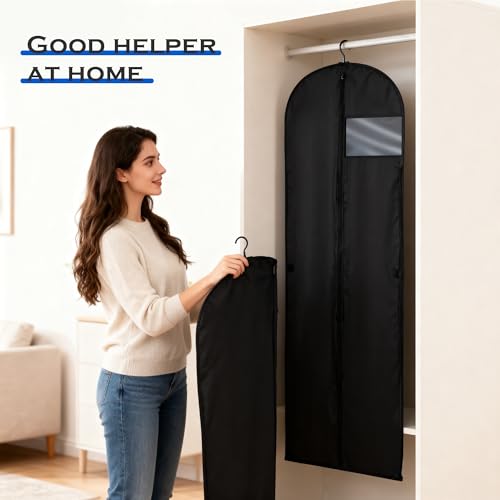 180x60cm Kleidersack, 4 Stück Faltbare Kleiderhüllen mit Reißverschluss,Kleidersäcke für Kleiderschutzhülle, Brautkleider, Abendkleider oder Lange Mäntel, Tanzkostüme, 180 x 60 cm(Schwarz)