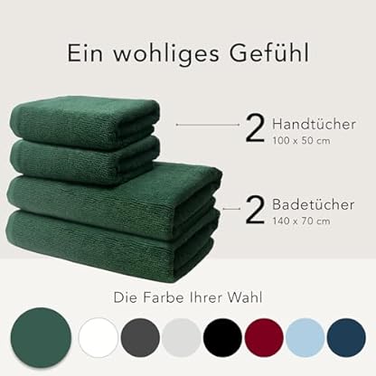 4 er Set Handtücher | 2 Badetücher 70x140 cm + 2 Handtücher 50x100 cm | Frottee Weich & Flauschig | 100% Baumwolle | Frottier Duschtuch Badetuch Badehandtuch | 500g/m² | Oeko-Tex | Ôhm | Grün – Bild 6