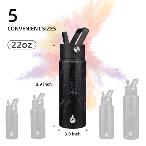 Image of BJPKPK Insulated Water Bottles with Straw Lid, 22oz Cold & Hot Thermo, Stainless Steel Metal Water Bottle with 3 Lids, Reusable Thermo, Cups, Mugs for Daily Use-Midnight