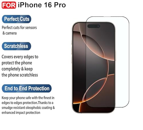 Image of Premium Tempered Glass Screen Protector Compatible with iPhone 16 Pro (6.1 Inch) | 9H Hardness | Edge to Edge Protection | Anti Scratch | Bubble Free Installation | HD Clear