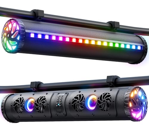 Ehaho Golf Cart Sound Bar Bluetooth with Multicolor Backlit Speakers, 27 Inch Upgraded Waterproof Stereo UTV Soundbar Compatible with ATV SXS Polaris RZR Can-Am Marine