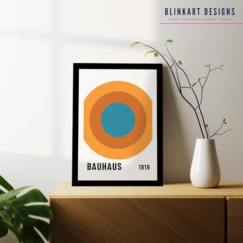 Image of BLINKART Vintage Bauhaus Retro Geometric Aesthetic Poster Gallery | Colorful Wrap Framed For Home Office Studio Living Room Modern Art Studio Decoration Abstract Shapes | (d66) | 13x10 Inch
