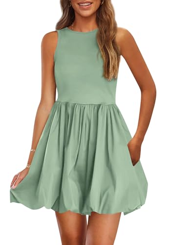 Image of PRETTYGARDEN Summer Dresses for Women 2026 Casual Mini Short Cocktail Dress Sleeveless Tank Crew Neck Bubble Sundress Pockets