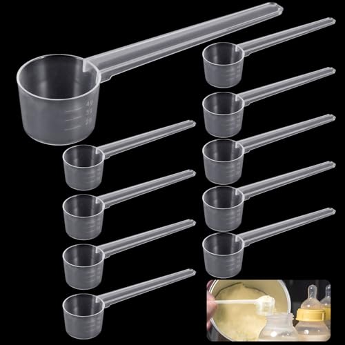 VEPEPE 10 Stück Transparent Messlöffel Gramm mit Skala 2g, 3g, 4g, 5g, Langer Stiel Dosierlöffel, Portionierlöffel zum Backen, Kochen, Kaffee, Waschpulver, Proteinpulver