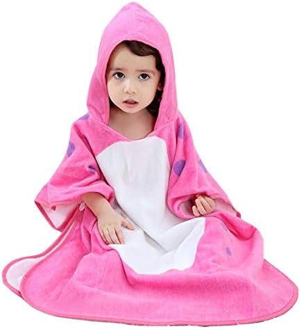 InsHere Pink Dinosaur Poncho Hooded Towel for Toddler Girls, 100% Cotton Kids Beach Swim Towels with Hood, Absorbent & Soft Shower for for Baby Bath Shower Bath
