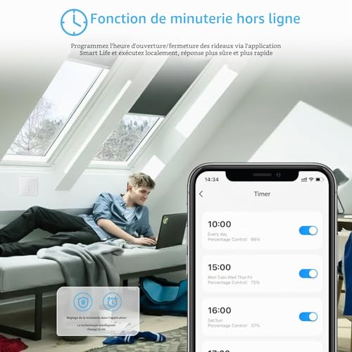 Interrupteur de volet roulant blanc tactile avec programmation domotique WiFi - 6