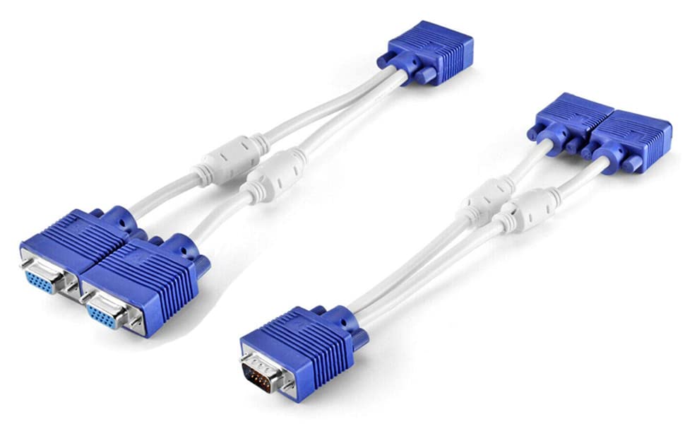 Image of VGA Y Splitter Cable 1 Male VGA to 2 Female VGA Splitter Cable, Male to Male VGA Cable, Support PC /Monitor /LCD /LED, Plasma, Projector, VGA to VGA Converter Adapter Cable (PACK OF 1)