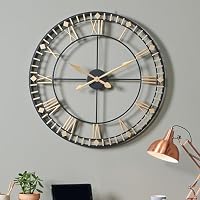Pacific Lifestyle Large Industrial Skeleton Wall Clock | Modern Metal Black and Gold Oversized Wall Clocks For Living Room Clock | Extra Big Roman Numeral Kitchen Clocks (Black and Gold)