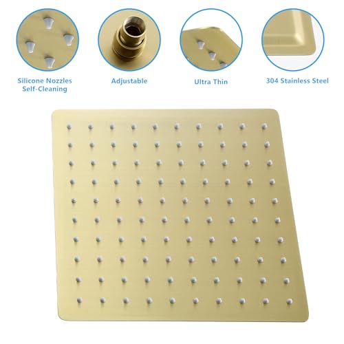 Lordear Gold Rainfall Shower Head 8 Inch Square Rain Shower Head Solid Ultra Thin 304 Stainless Steel Fixed Rainshower Head With Self Cleaning Nozzles thumb #2