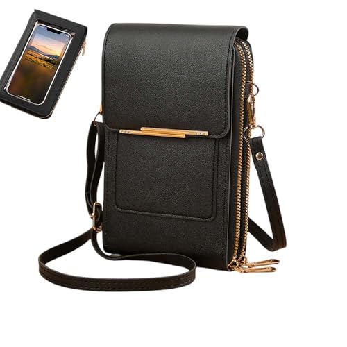 Crossbody Phone Wallet Small Touch Screen Crossbody Phone Purse Anti Theft Leather Messenger Bag for Women (Black)