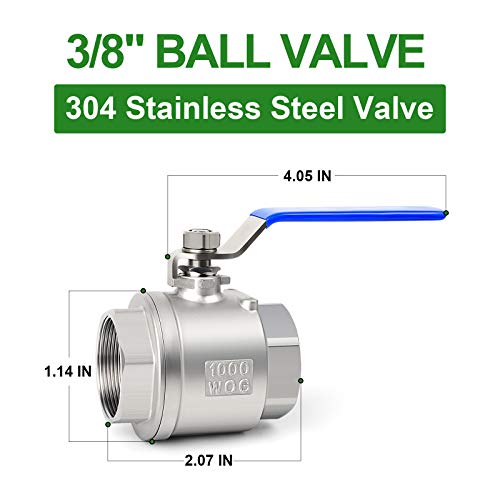 Taisher 1 Pcs 3/8 Inch Fnpt Heavy Duty Full Porat Ball Valve 304 Stainless Steel With Blue Handles #TOP3