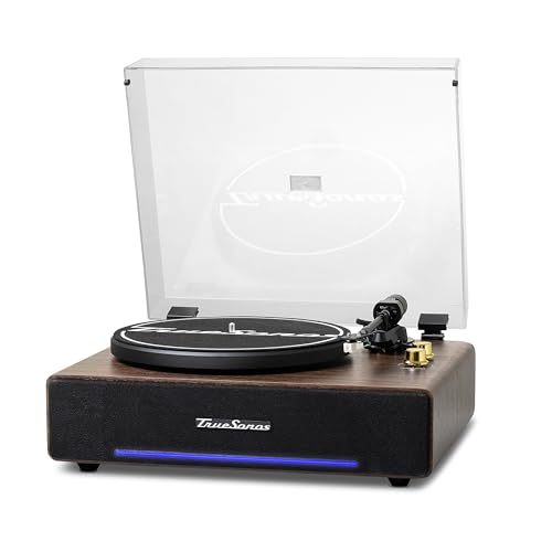 RESONANCE AUDIO WORKS Hi-Fi Record Player with Speakers | Premium Vinyl Turntable with Bluetooth Capability | Built-in 4-Speaker Stereo System for Music Fans, Walnut Veneer + Gold Trim