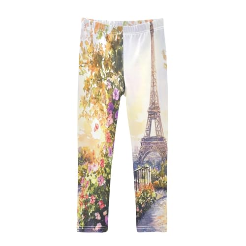 Watercolor Eiffel Tower Landscapes Girls Casual Leggings for Kids Printed Long Pant Bottoms Stretch and Soft