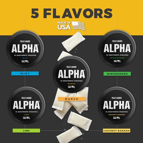Image of Fully Loaded Alpha Nootropic Pouches (Coconut Banana) - 5 Cans - 15 Pouches per can - Effective Nootropic Delivery, Nic Pouch Replacement - Faster Absorption, Alpha GPC, L-Tyrosine, GABA