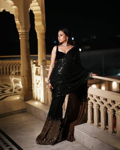 Image of Yashika Women's Organza Satin Butti Work With Zari Lace Border Embroidered Saree| Women Sari