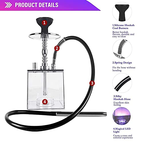 1/2 Schlauch-Acryl-WüRfel-Huka-Set, Shisha-ZubehöR, Mit Fernbedienung/Bunte Led-Lichter/Holzkohle-Zange, FüR Besseres… – Bild 4