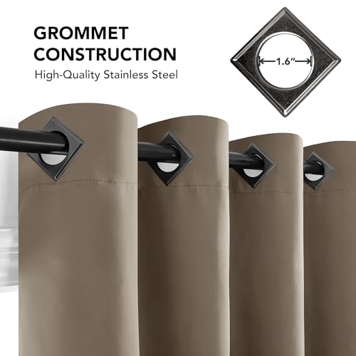 Image of Deconovo Grommet Top Blackout Curtains Thermal Insulated Room Darkening Curtains Window Drapes for Bedroom 52W x 84L Inch Khaki 2 Panels