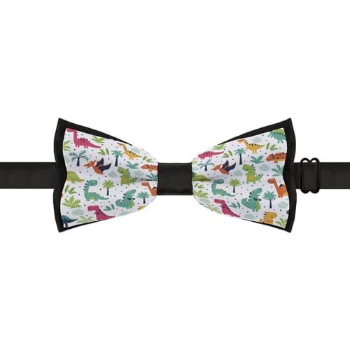 GoasNei Cute Dinosaur And Leaves Pattern Bow Tie for Men Adjustable Necktie Funny Tie Neck Ties for Weddings Party