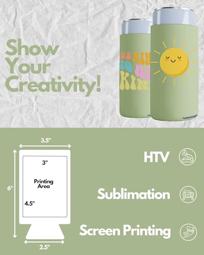 Image of PartyPrints 25 Pack Sage Blank Slim Can Cooler Sleeves | Plain Seltzer Customizable Bulk Coolers for Beer Bottles & 12oz Tall Cans | Skinny Collapsible Drink Insulated Sleeve
