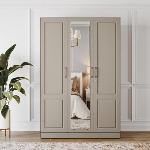 Image of Wakefit Wardrobe for Bedroom | 3 Yr Warranty | Cupboard for Bedroom, Almirah, Wooden Wardrobe, Comes with LED light, Storage Drawer, Mirror & Hanger, Density:680-750kg /m, Free Installation(Tyrian-CB)