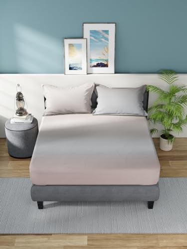 Image of NAUTICA 160TC Super Soft 100% Cotton King Bedsheet with 2 Pillow Covers -3Pc Set (Bradford) Solid-Khaki /Grey
