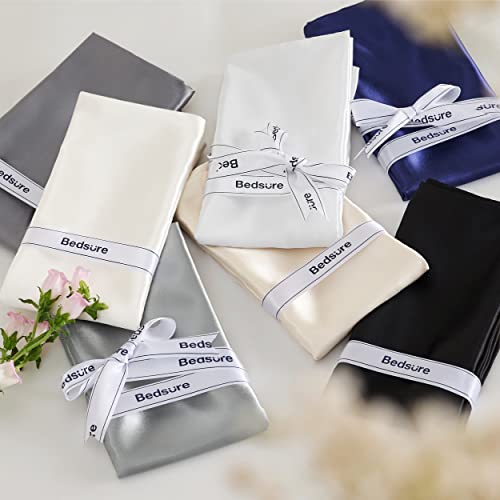 Image of Bedsure Satin Pillowcase with Zipper, Similar to Silk Pillow Cases 2 Pack, Silky & Soft Satin Pillow Cases Standard Size for Hair and Skin, Gifts for Women Men, Blue, 20x26 Inches