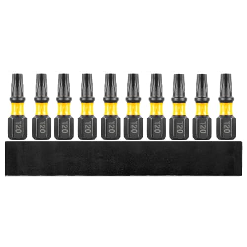 T20 Torx Screwdriver Bit Set 10 Pieces 1 Inch Long 1/4 Inch Hex Shank
