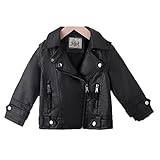 Chaqueta De Cuero para Niños Y Niñas Abrigo De Piel Sintética para Primavera Y Otoño Tops De Motocicleta con Cuello De Solapa para Niños Black 2 24M