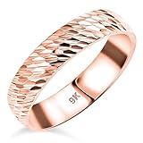 TJC 9K 5mm Diamond Cut Gold Wedding Band Rings for Women & Men in Rose Gold | Plain & Diamond Band Rings for Ladies & Gentlemen Size - Q