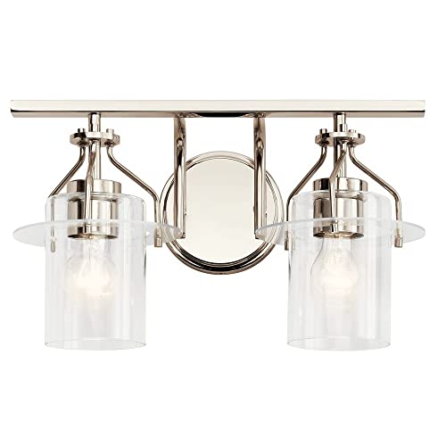 Image of Kichler Everett 16 Inch 2 Light Vanity Light with Clear Glass in Polished Nickel