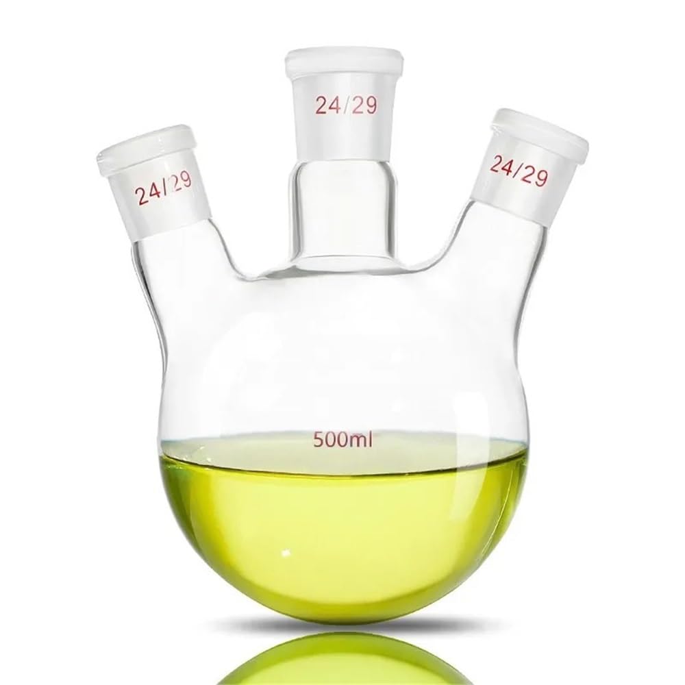 Wyposażenie laboratoryjne i zapotrzebowanie na trzy kolby, kolby okrągłe, kolby do destylacji, wysoka temperatura, 500 ml