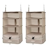 TABITORA ポータブルハンギングトラベルシェルフバッグパッキングキューブオーガナイザー スーツケース収納 大容量, ベージュ, L+L