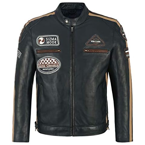 SIZMA Men's Real Leather Jacket Navy 100% Lambskin Biker Motorcycle Style 5011 (2XL for Chest 118 cm) Cover