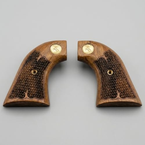 Colt Peacemaker Walnut Grips with Checkering Pattern and Gold Medallion