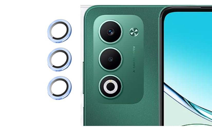 Image of imluckies Camera Ring Lens Protector (Aluminum with Tempered Glass) Compatible for Oppo A5 - Blue (Pack of 3 rings)