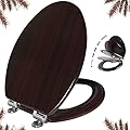 Elongated Toilet Seat Molded Wood Toilet Seat with Quietly Close and Quick Release Hinges, Easy to Install also Easy to Clean by Angol Shiold (Elongated, Dark Brown)
