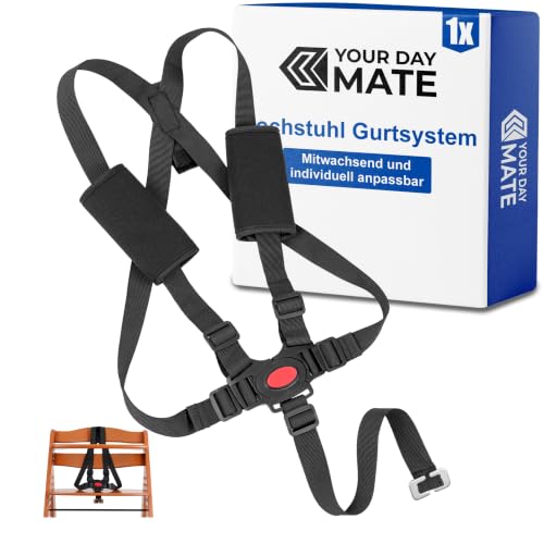 Hochstuhl Gurtsystem mit Gurtpolstern 5-Punkt Gurt kompatibel mit Hauck Alpha Beta Stokke Tripp Trapp ohne Baby Set roba Sit Up mitwachsend und verstellbar