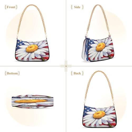 Image of Shoulder Bags for Women American US Flag Independence Day Patriotic Hobo Tote Handbag Small Clutch Purse with Zipper Closure