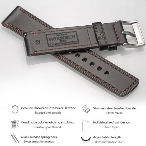 Image of hemsut h Leather Watch Bands for Men, Horween Quick Release Leather Watch Strap Vintage Watch Replacement Wrap of 18mm, 20mm, 22mm