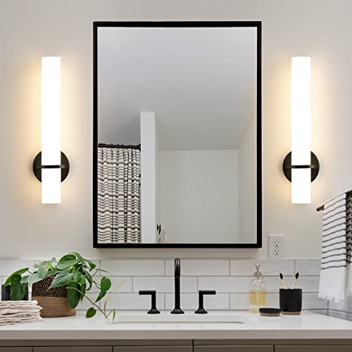 Image of AIJIASI 18 Inch Wall Sconces Set of Two, Black Bathroom Sconces 18W 2700K-5000K LED Dimmable Modern Wall Sconces with Acrylic Shade for Bedroom Living Room Hallway Stairway